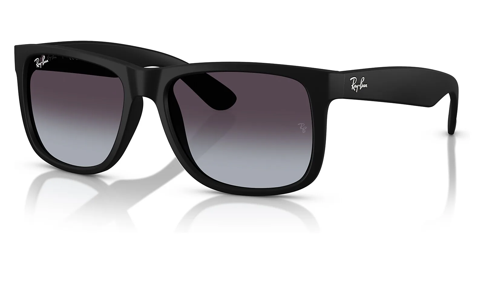 Ray-Ban Justin RB4165 negro mate con lente gris degradé, vista de tres cuartos