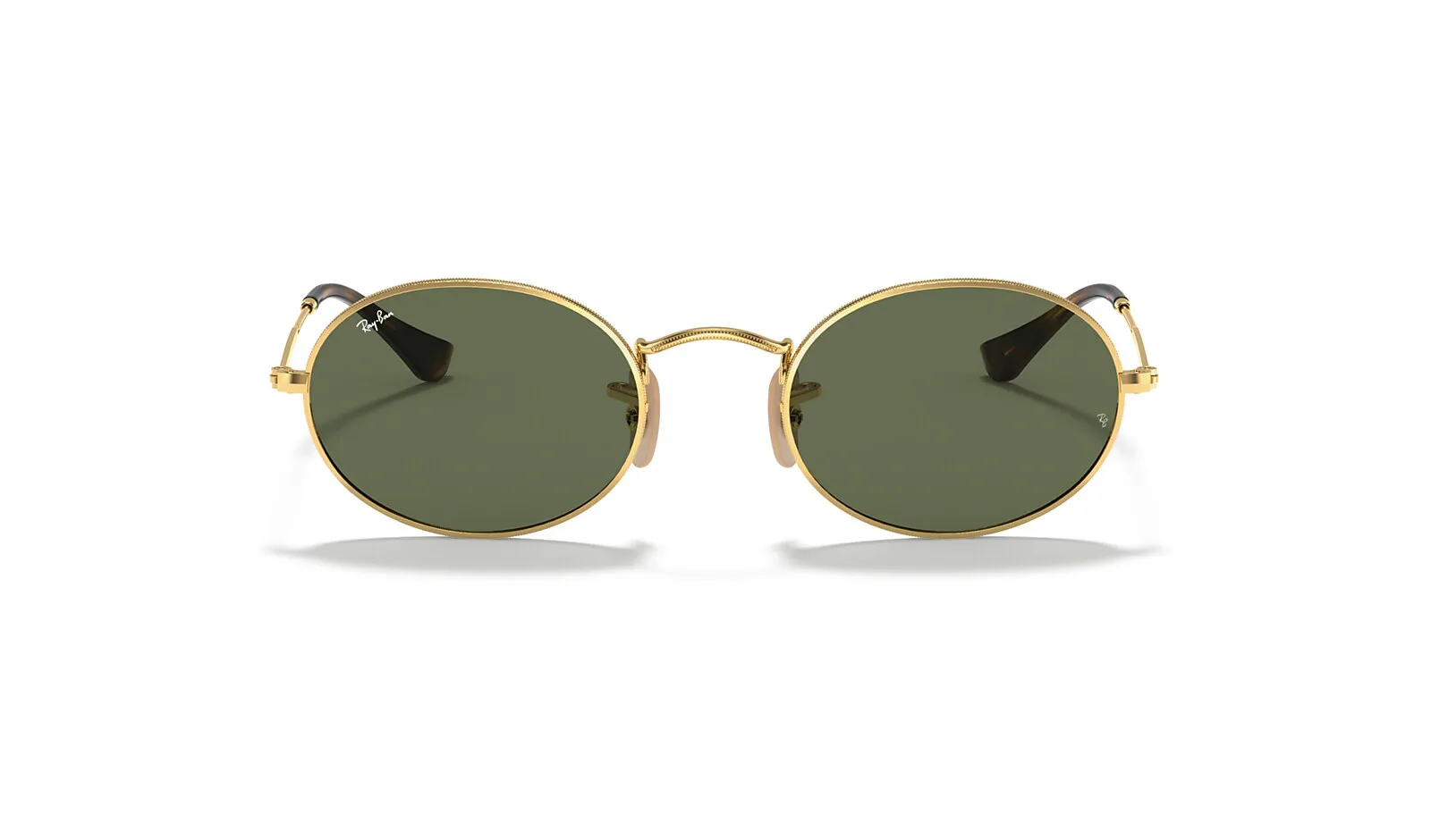 Ray-Ban Oval RB3547 dorado con lente verde, de frente