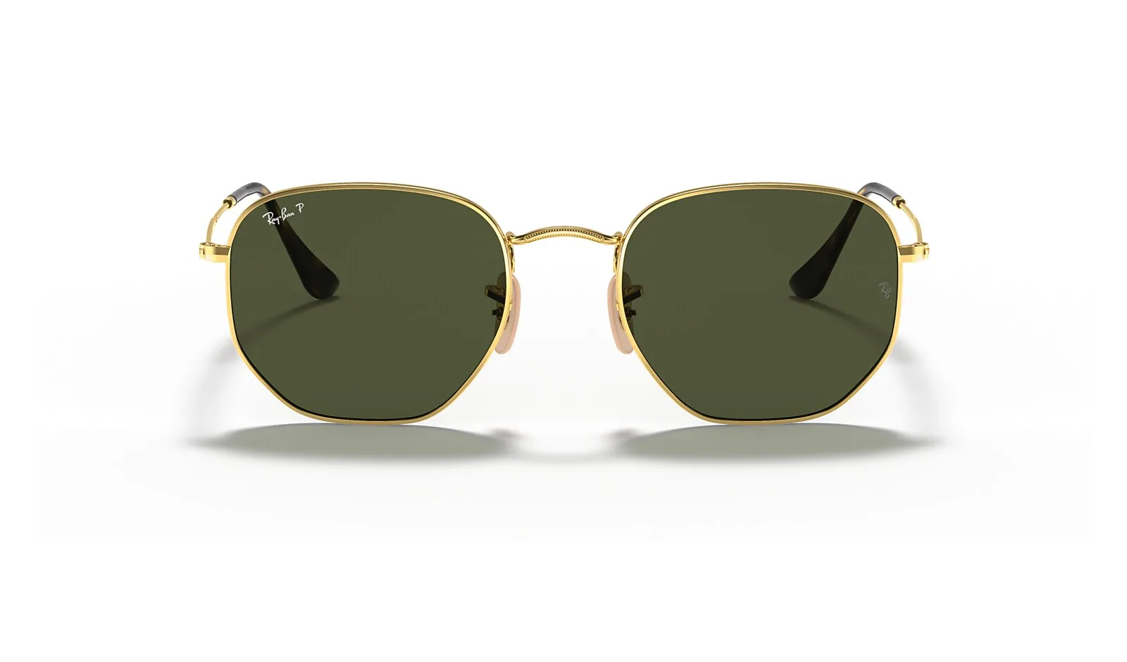 Ray-Ban Hexagonal RB3548 dorado con lente verde polarizado, de frente