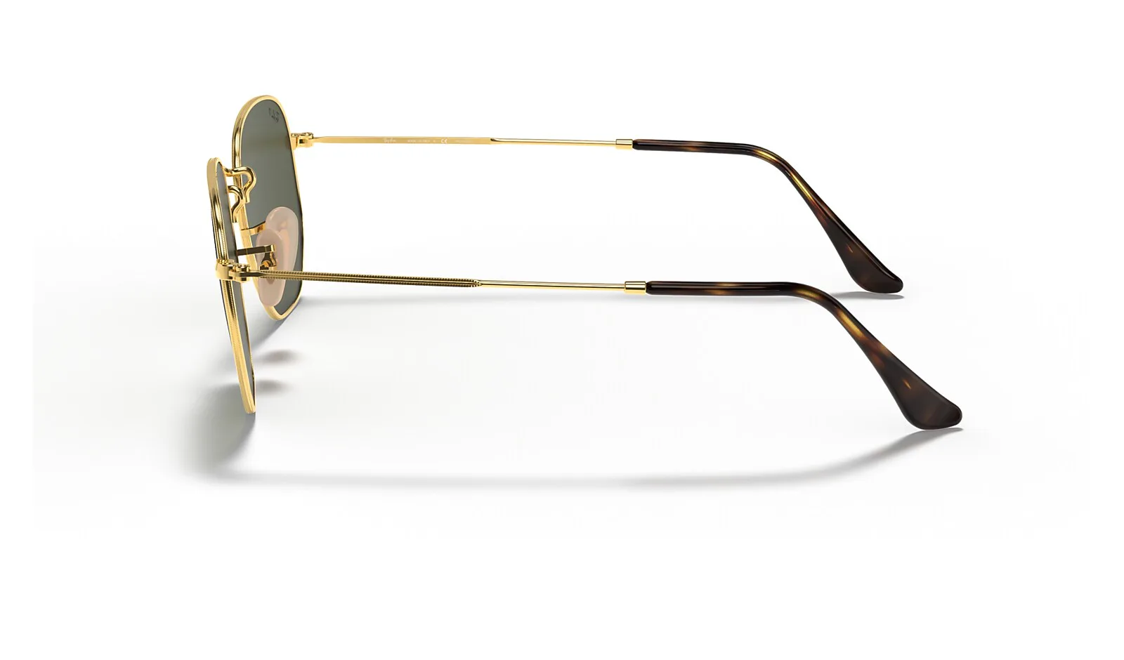 Ray-Ban Hexagonal RB3548 dorado con lente verde polarizado, de costado