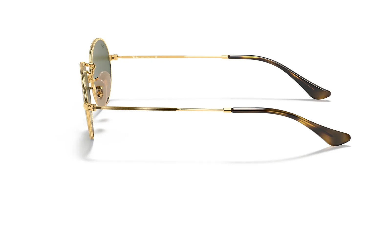 Ray-Ban Oval RB3547 dorado con lente verde, de costado